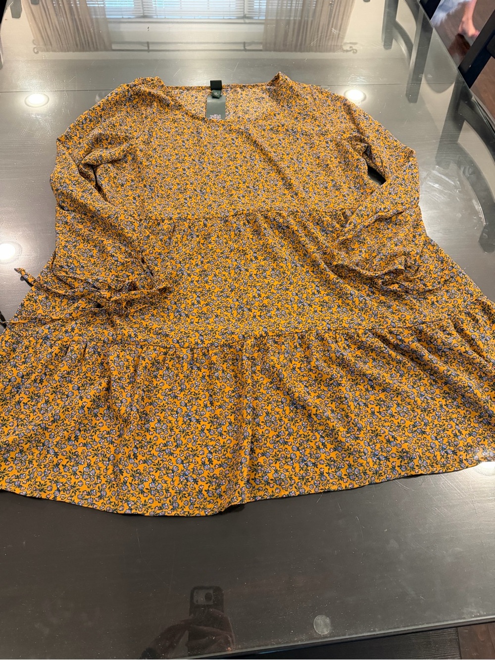 wild fable Mustard Floral Long-Sleeve Peplum Tunic
